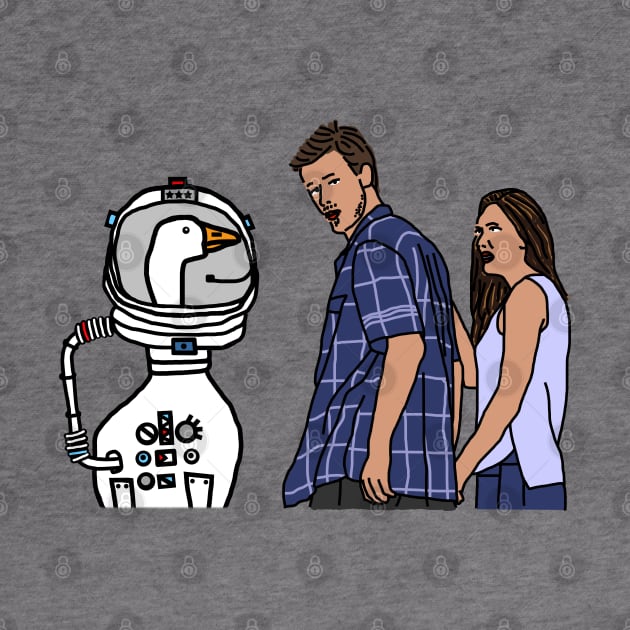 Distracted Boyfriend Meme With Funny Sci Fi Goose Astronaut by ellenhenryart